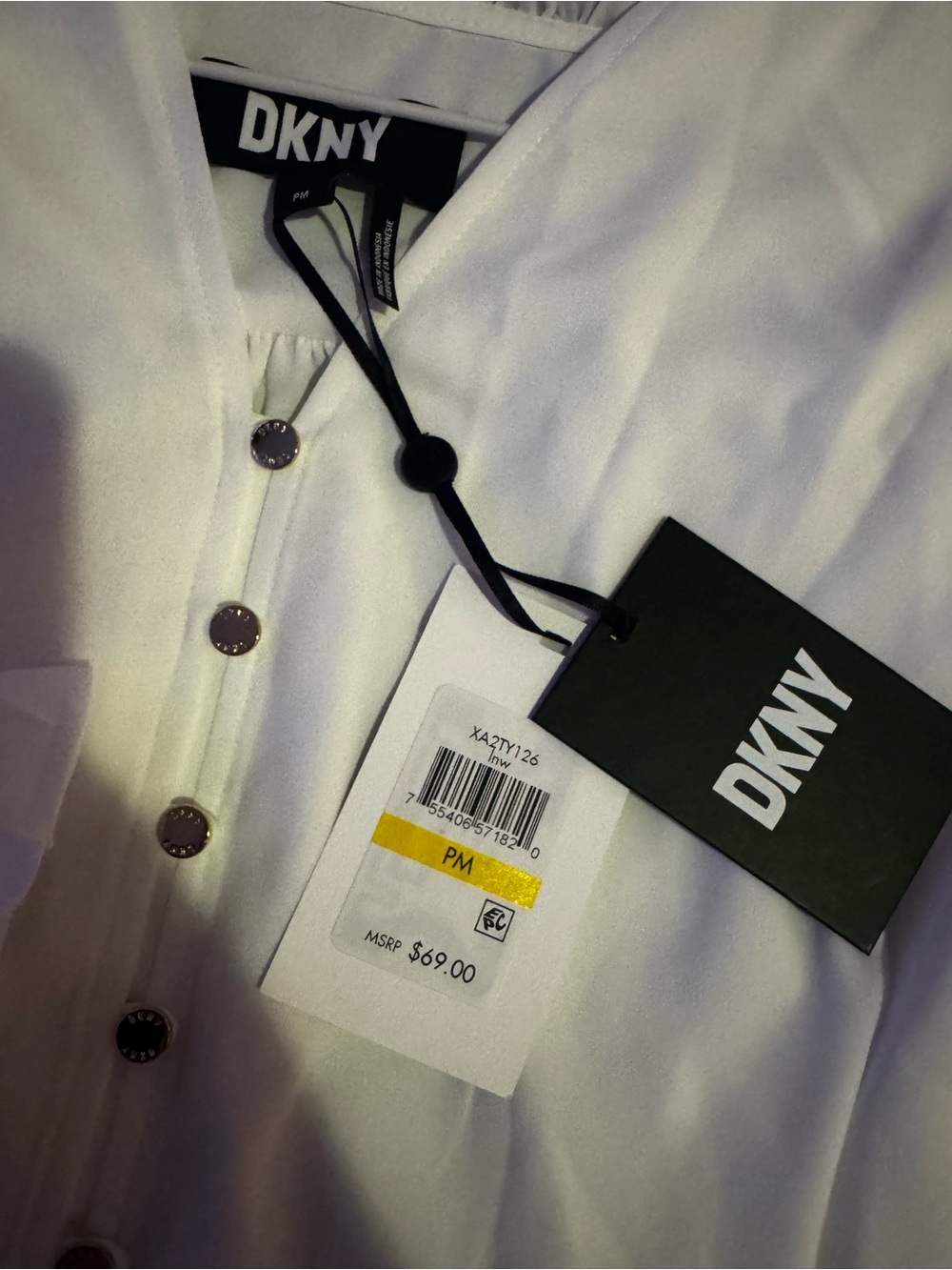 DKNY White Button-Front Blouse with Gold Buttons